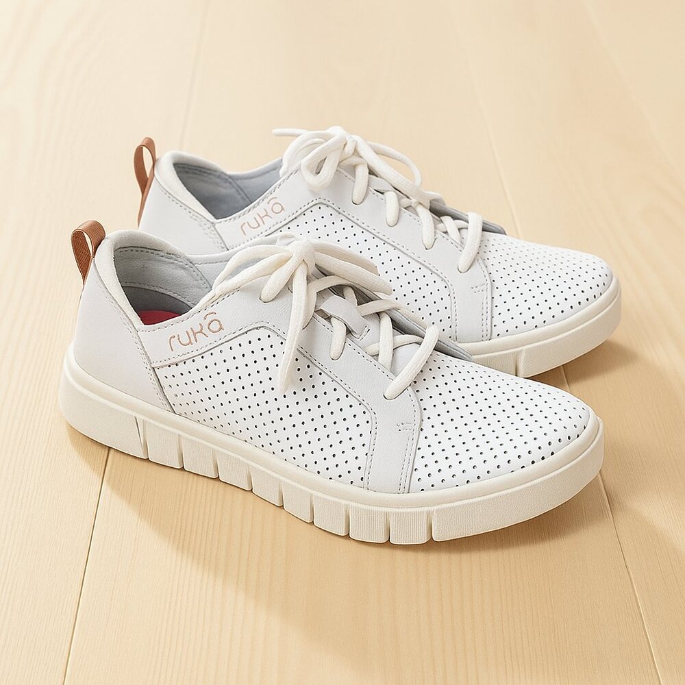 Ryka Hayden White Clean Lace Up Sneakers Tennis Shoes Athleisure Everyday Wear